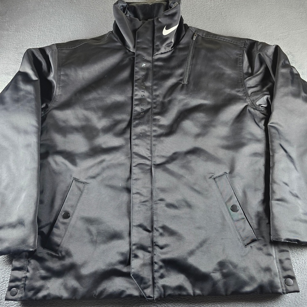 Nike Sportswear Just Do It Jacket Mens Medium Black Satin Full Zip Swoosh Logo